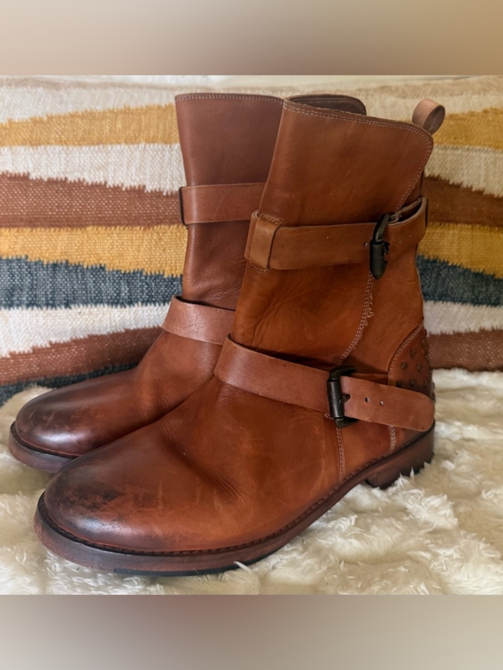 Vintage Foundry Co Sherry Ankle Boots Brown Leather Buckle Women’s 7 Moto Boho - Picture 2 of 10